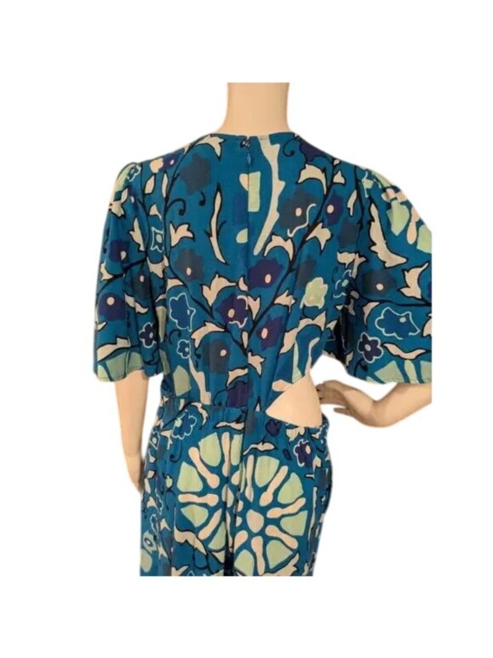 RHODE Zinnia Blue Floral Linen Cut Out Wide Leg Jumpsuit - Picture 5 of 7